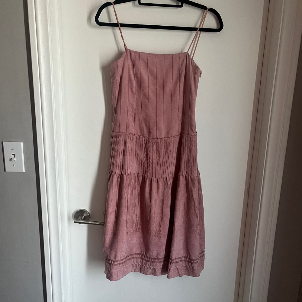 Playlord Blush Pink Sleeveless Ultra Suede Sundress Pin Tuck Vegan Dress 7